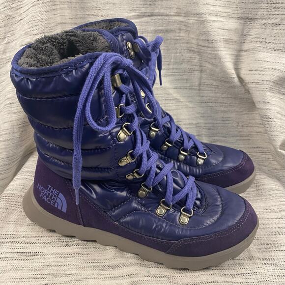The North Face Thermoball 8" Lace Boots Purple Quilted Size 7 Winter Snow Cozy - Picture 2 of 11